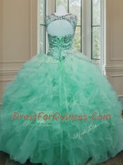 Admirable Scoop Apple Green Sleeveless Organza Lace Up Sweet 16 Dresses for Military Ball and Sweet 16 and Quinceanera