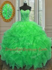 Dynamic Green Sleeveless Organza Lace Up Sweet 16 Dresses for Military Ball and Sweet 16 and Quinceanera