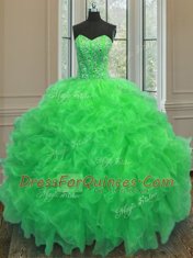 Dynamic Green Sleeveless Organza Lace Up Sweet 16 Dresses for Military Ball and Sweet 16 and Quinceanera