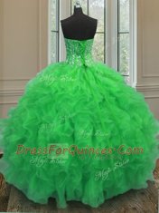 Dynamic Green Sleeveless Organza Lace Up Sweet 16 Dresses for Military Ball and Sweet 16 and Quinceanera