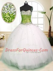 Wonderful White Lace Up Quinceanera Gowns Beading Sleeveless Floor Length