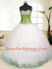 Wonderful White Lace Up Quinceanera Gowns Beading Sleeveless Floor Length