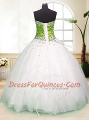 Wonderful White Lace Up Quinceanera Gowns Beading Sleeveless Floor Length