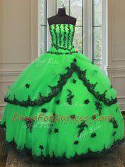 Low Price Floor Length Green Sweet 16 Dress Organza Sleeveless Beading and Embroidery