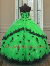Low Price Floor Length Green Sweet 16 Dress Organza Sleeveless Beading and Embroidery