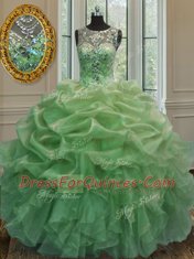 Quinceanera Dresses Military Ball and Sweet 16 and Quinceanera and For with Beading and Ruffles and Pick Ups Scoop Sleeveless Lace Up