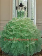 Quinceanera Dresses Military Ball and Sweet 16 and Quinceanera and For with Beading and Ruffles and Pick Ups Scoop Sleeveless Lace Up