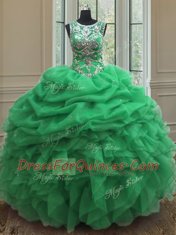 Lace Up Scoop Beading and Ruffles and Pick Ups Quinceanera Gown Organza Sleeveless