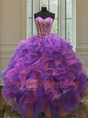 Beading and Ruffles Sweet 16 Dress Multi-color Lace Up Sleeveless Floor Length