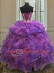 Beading and Ruffles Sweet 16 Dress Multi-color Lace Up Sleeveless Floor Length