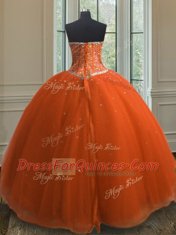 Sequins Ball Gowns Quinceanera Dress Orange Red Sweetheart Tulle Sleeveless Floor Length Lace Up