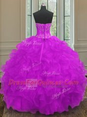 Purple Sleeveless Organza Lace Up Quinceanera Gown for Military Ball and Sweet 16 and Quinceanera