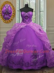 Purple Sweetheart Neckline Beading and Appliques and Pick Ups Sweet 16 Quinceanera Dress Sleeveless Lace Up