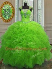 Sequins Straps Cap Sleeves Lace Up 15 Quinceanera Dress Organza
