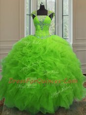 Sequins Straps Cap Sleeves Lace Up 15 Quinceanera Dress Organza