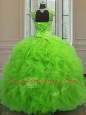 Sequins Straps Cap Sleeves Lace Up 15 Quinceanera Dress Organza