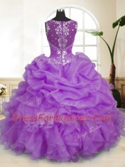 Cute Pick Ups Ball Gowns Sweet 16 Quinceanera Dress Lavender Straps Organza Sleeveless Floor Length Zipper