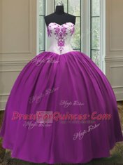 Floor Length Lace Up Quinceanera Gown Purple for Sweet 16 and Quinceanera with Beading