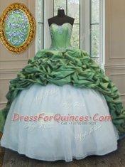 Sweetheart Sleeveless Organza and Taffeta 15 Quinceanera Dress Beading and Appliques and Pick Ups Sweep Train Lace Up