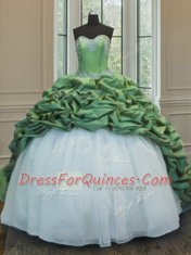 Sweetheart Sleeveless Organza and Taffeta 15 Quinceanera Dress Beading and Appliques and Pick Ups Sweep Train Lace Up