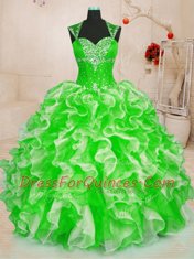 Organza Lace Up Sweetheart Sleeveless Floor Length Sweet 16 Dresses Beading and Ruffles