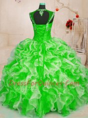 Organza Lace Up Sweetheart Sleeveless Floor Length Sweet 16 Dresses Beading and Ruffles