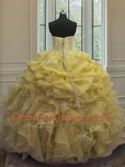 Pick Ups Floor Length Ball Gowns Sleeveless Yellow Sweet 16 Dresses Lace Up