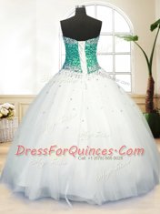 White Sleeveless Beading Floor Length Sweet 16 Dress
