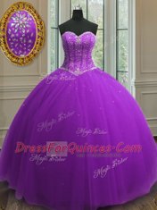 Adorable Purple Sweetheart Lace Up Beading and Sequins Sweet 16 Quinceanera Dress Sleeveless