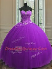 Adorable Purple Sweetheart Lace Up Beading and Sequins Sweet 16 Quinceanera Dress Sleeveless