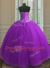 Adorable Purple Sweetheart Lace Up Beading and Sequins Sweet 16 Quinceanera Dress Sleeveless