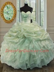 Stunning Green Sweetheart Lace Up Beading and Ruffles Sweet 16 Dresses Sleeveless