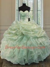 Stunning Green Sweetheart Lace Up Beading and Ruffles Sweet 16 Dresses Sleeveless