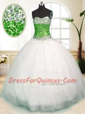 Trendy White Sweetheart Neckline Beading Sweet 16 Quinceanera Dress Sleeveless Zipper