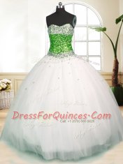 Trendy White Sweetheart Neckline Beading Sweet 16 Quinceanera Dress Sleeveless Zipper