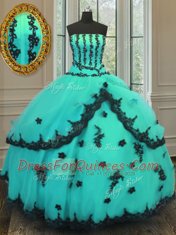Turquoise Sleeveless Tulle Lace Up 15th Birthday Dress for Military Ball and Sweet 16 and Quinceanera