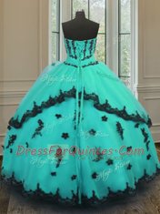 Turquoise Sleeveless Tulle Lace Up 15th Birthday Dress for Military Ball and Sweet 16 and Quinceanera