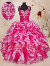 Sweetheart Sleeveless Organza 15 Quinceanera Dress Beading and Ruffles Lace Up