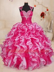 Sweetheart Sleeveless Organza 15 Quinceanera Dress Beading and Ruffles Lace Up