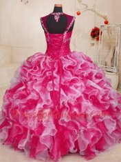 Sweetheart Sleeveless Organza 15 Quinceanera Dress Beading and Ruffles Lace Up
