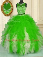 Vintage Scoop Sleeveless Beading and Ruffles Zipper Sweet 16 Dresses