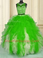 Vintage Scoop Sleeveless Beading and Ruffles Zipper Sweet 16 Dresses