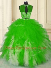 Vintage Scoop Sleeveless Beading and Ruffles Zipper Sweet 16 Dresses