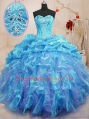 Sleeveless Lace Up Floor Length Beading and Ruffles Sweet 16 Quinceanera Dress