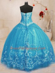 Attractive Baby Blue Sleeveless Floor Length Beading and Embroidery Lace Up Sweet 16 Dress