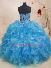 Nice Sleeveless Zipper Floor Length Beading and Appliques and Ruffles Sweet 16 Dresses
