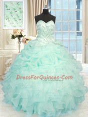 Beading and Ruffles Sweet 16 Quinceanera Dress Apple Green Lace Up Sleeveless Floor Length