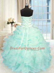 Beading and Ruffles Sweet 16 Quinceanera Dress Apple Green Lace Up Sleeveless Floor Length