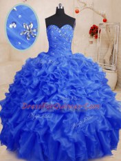 Sleeveless Floor Length Beading and Ruffles Lace Up 15 Quinceanera Dress with Royal Blue