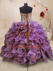Exquisite Organza Sweetheart Sleeveless Lace Up Beading and Ruffles Sweet 16 Dresses in Multi-color